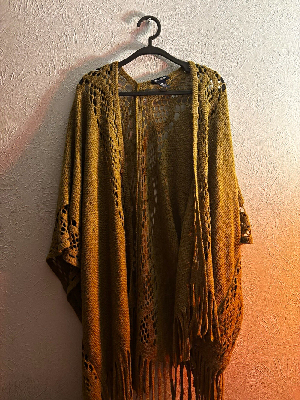 MAX EDITION Women's Brown Solid Knit Acrylic Fringe Shawl Wrap